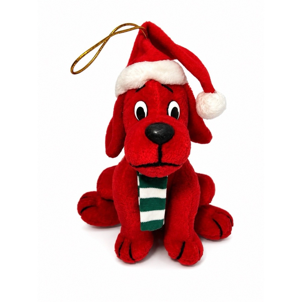 VTG Clifford The Big Red Dog Christmas Plush Ornament Santa Hat Scholastic 1998